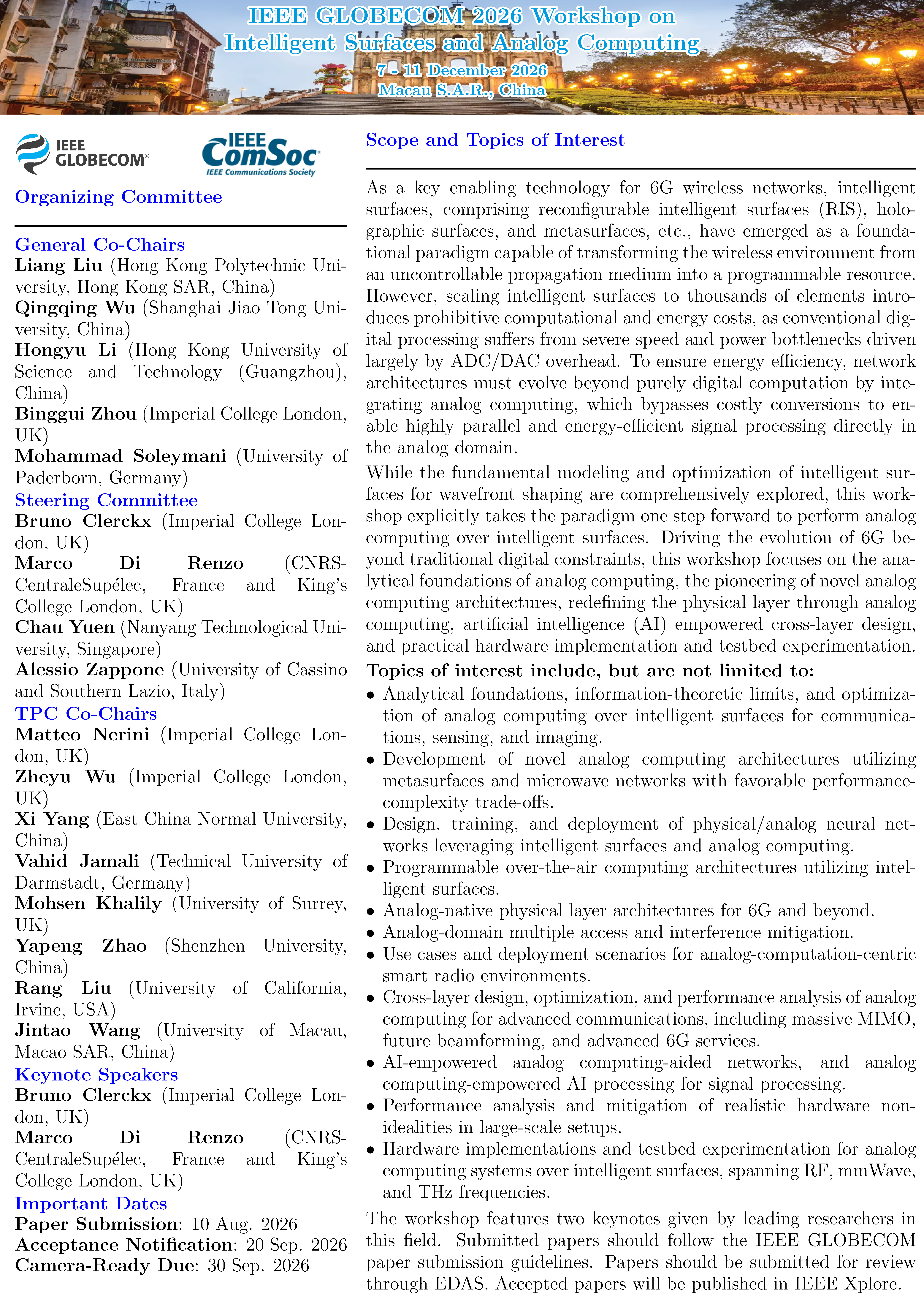 CFP - GLOBECOM 2026